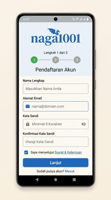 Tampilan halaman daftar naga1001