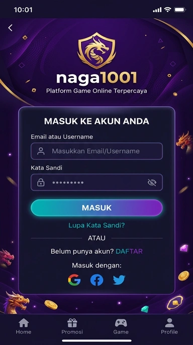 Tampilan halaman login naga1001